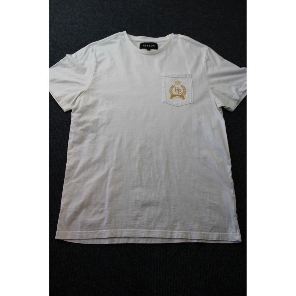 Reason Mens White Pocket T-Shirt Gold Crest Red Rose Graphic Tee Size M